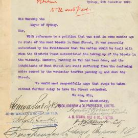 Petition: To the Mayor signed by Hogg, Robinson & Co. Pty Ltd, J. H. Geddes, Birt & Co. Ltd, Edward 