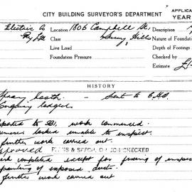 Building Inspectors Card: 180B Campbell St, Surry Hills. Spray booth, specs & plans approved 