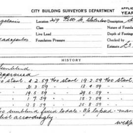 Building Inspectors Card: 249 Pitt St, Waterloo. Sunblind. 1 card.