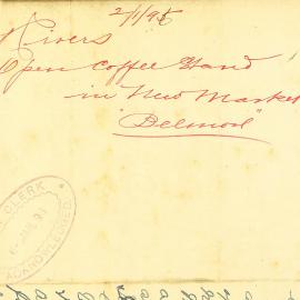 Letter - Request to run a coffee stall at the new Belmore Markets, 1896