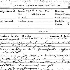 Building Inspectors Card: Druitt St & Day Street. Substation. Application to alter cublicles. 1 