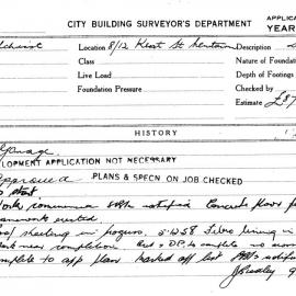 Building Inspectors Card: 8/12 Kent St Newtown. Garage. 1 Card. 