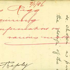 Letter - Questions regarding ornamental obelisk at Hyde Park, 1896