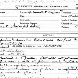 Building Inspectors Card: 39/61 Parramatta Rd & Missenden Rd. Application to remove shutter & 