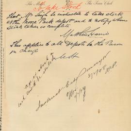 Memorandum: Mayor to TC. That Mr Leigh be instructed to take stock of the Moore Park Depot, and notify 