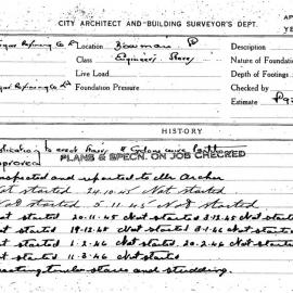 Building Inspectors Card: Bowman St. Engineers Storey. Application to erect stairs & cyclone wire 