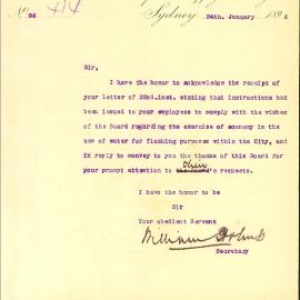 Letter: William Holmes, Secretary, Metropolitan Board of Water Supply and Sewerage, thanking 