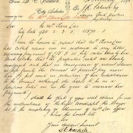 Letter: G.C. Waldron. Offer of Mrs Clara Lee of 5/- per week in settlement of Rates.