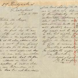 Letter: M.A. Leefson. Complaining about the infrequent removal of refuse from 59 Roslyn St, 