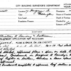 Building Inspectors Card: 171 Hargrave St Paddington. Alterations to laundry & bathroom. 1 Card. 