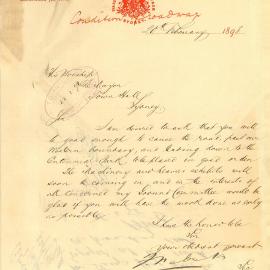 Letter - Request to repair road, Agricultural Society Showground, 1898