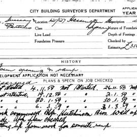 Building Inspectors Card: 121-127 Harrington St Sydney. Form opening & ramp. 1 Card. 