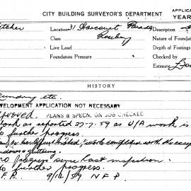 Building Inspectors Card: 31 Harcourt Parade, Rosebery. Laundry etc, Development application not 