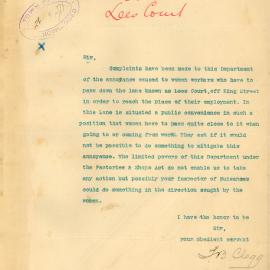 Letter - Nuisance  to women passing public convenience, Lees Lane, 1899