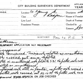 Building Inspectors Card: 10 Young St, Redfern. Bathroom, Development application not necessary. 2 