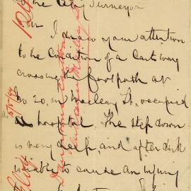 Letter: R Hammond Elvy 10 Macleay St, reporting a dangerous step at the cart crossing at 20 Macleay 