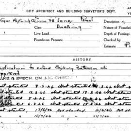 Building Inspectors Card: 28 Jones Street. Dwelling. Application to extend existing bathroom etc. 1 