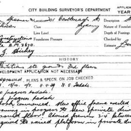 Building Inspectors Card: 201 Bathurst St, Sydney. Partitions etc grd & 3rd floors, Development 