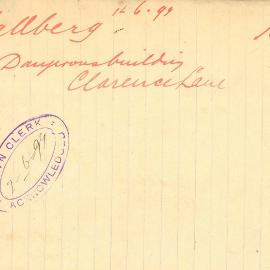 Letter: B Tallberg 35 Clarence Lane, complaining of problems with the ceilings in his house, which 