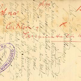 Letter: A Johns Parramatta Wharf King St, complaining of the terrible condition of his stall. 