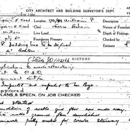 Building Inspectors Card: 176/178 William Street. Service Station. Application to make alterations. 