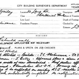 Building Inspectors Card: 32 Lang Rd, Centennial Park. Rebuild wall, Development application not 