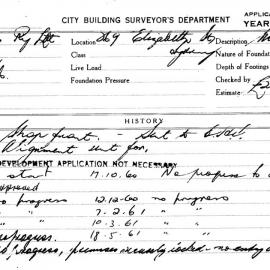 Building Inspectors Card: 269 Elizabeth St Sydney. Shop front. 1 Card. 