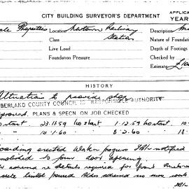 Building Inspectors Card - Alteration for shop - Railway Station, King Street Newtown, 1959-1960