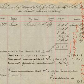 Memorandum: R. M. McAnderson, City Treasurer, forwarding a statement of arrrears of City Rates owed by S. 