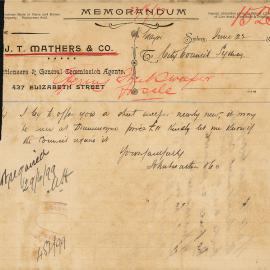 Letter: J T Mathers & Co, Auctioneers and General Commission Agents, offering a nearly new street 