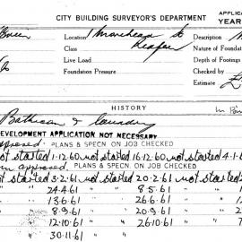 Building Inspectors Card: 1 Morehead Street, Redfern. Bathroom and laundry. 1 Card. 