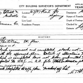 Building Inspectors Card: 167/187 Kent St, Sydney. Partitions, 8th floor. 1 Card. 