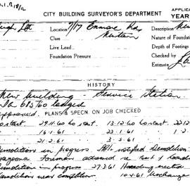 Building Inspectors Card: 7/17 Enmore Rd, Newtown. New building - Service Station. 2 cards. 