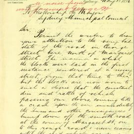 Letter - Complaint about the noise of the now worn wooden road surface George Street, 1896