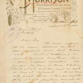 Letter - C. Morrison complaint regarding house refuse not collected, Oxford Street Darlinghurst, 1898