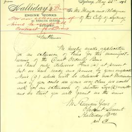 Letter - Request for time extension for supply of total order of dust bins, 1896