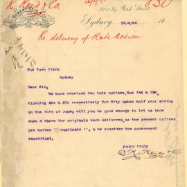 Letter: Robert Reid & Co, 32 & 34 York Street, reporting they have received two rate notices, 