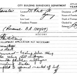 Building Inspectors Card: 375 Kent St, Sydney. Partitions. 1 Card. 