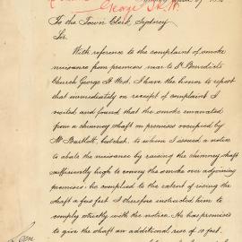 Memorandum: George Baker, Inspector of Nuisances, reporting on action taken following receipt of the 