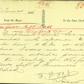 Memorandum: The Mayor stating Inspr of Nuisances be notified that in the locality of Wexford St 