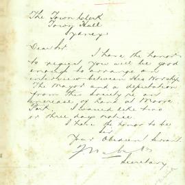 Letter - Request interview for increase of Agricultural Society land at Moore Park, 1899