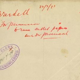 Letter: W W Wardell, C.E. architect, 259 George St to TC. Directed by Citizen's Life Assurance Co 