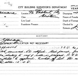 Building Inspectors Card: 96 Probert St, Newtown. Garage, Development application not necessary. 1 