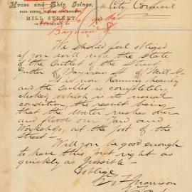 Letter: The Austral Steam Ship Joinery Works complain about the gutter in Mill Street Pyrmont. With 