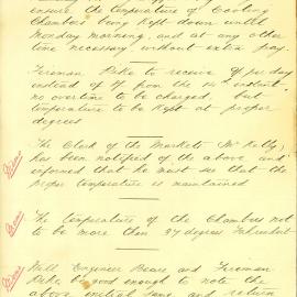 Memorandum: Mayor's Orders. Engineer Beare and Fireman Pike Cooling Chambers Woolloomooloo are ordered to 