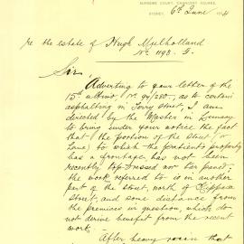 Letter: Master in Lunacy's office Supreme Court Chancery Square, re Estate of Hugh Mulholland 