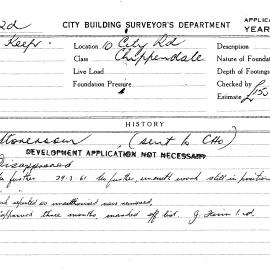 Building Inspectors Card: 10 City Rd, Chippendale. Storeroom, Development application not 