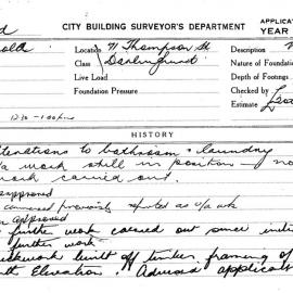 Building Inspectors Card: 71 Thompson St, Darlinghurst. Alterations to bathroom & laundry, AM 