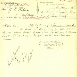 Memorandum: City Solicitor forwarding copy of letter from his Melbourne agent re Council and 