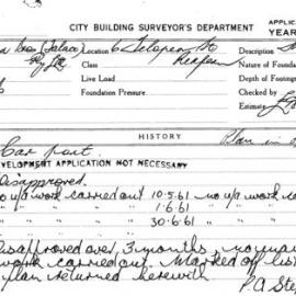 Building Inspectors Card: 6 Telopea St, Redfern. Car port, Development application not necessary. 1 